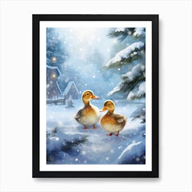 Animated Winter Snow Ducklings 3 Art Print