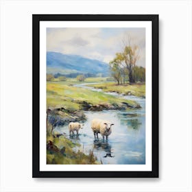 Impressionism Style Sheep By The Lake In The Highlands 3 Art Print