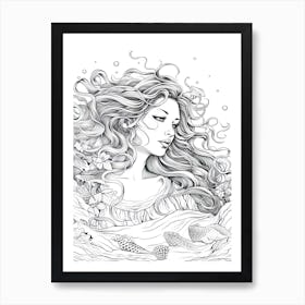 Line Art Inspired By The Birth Of Venus 11 Art Print