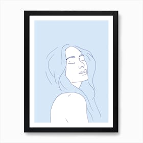 Woman In Reverie Light Blue Art Print