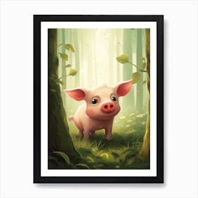 A Cute Piglet In The Forest Illustration 1watercolour Art Print