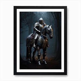 Knight On Horse In The Forest Art Print