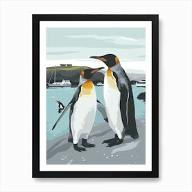 King Penguin Paradise Harbor Minimalist Illustration 2 Art Print