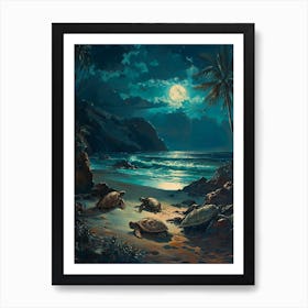 Sea Turtles In The Moonlight 4 Art Print