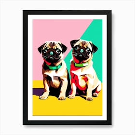 Pug Pups, This Contemporary art brings POP Art and Flat Vector Art Together, Colorful Art, Animal Art, Home Decor, Kids Room Decor, Puppy Bank - 111th Art Print