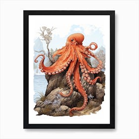 Giant Pacific Octopus Flat Illustration 5 Art Print