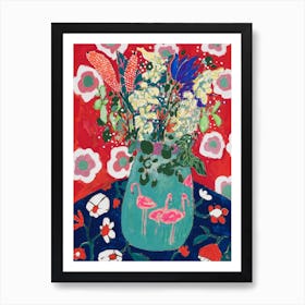 Maximalist Floral Still Life With Flamingo After Matisse Art Print