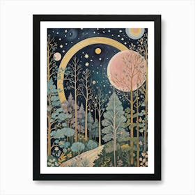 Cosmic Moonlight In The Forest Art Print