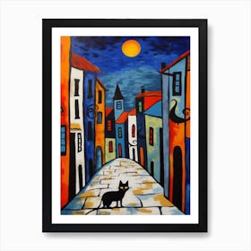 Painting Of Sydney With A Cat In The Style Of Surrealism, Miro Style 1 Art Print
