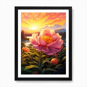 Peony With Sunset In South Western Style (1) Art Print