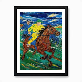 Horse Racing In The Style Of Van Gogh 4 Art Print
