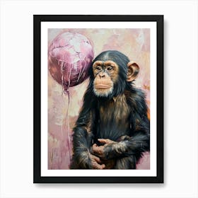Cute Chimpanzee 1 With Balloon Art Print
