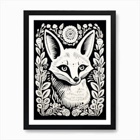 Linocut Fox Illustration Black 16 Art Print