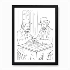 Line Art Inspired By The Card Players 2 Art Print