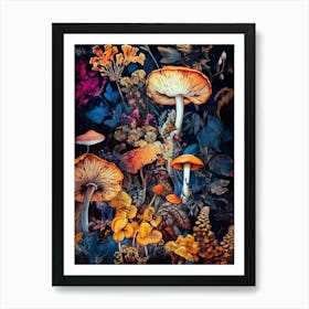 Mushrooms In The Forest nature flora Art Print