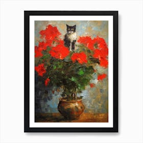 Poinsettia With A Cat 2 Art Print