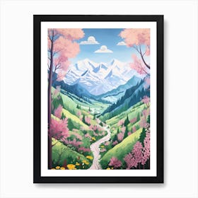 Tour De Mont Blanc France 3 Hike Illustration Art Print