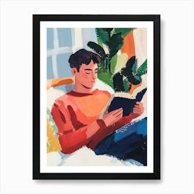 Man Reading a Book Gouache Painting Art Print