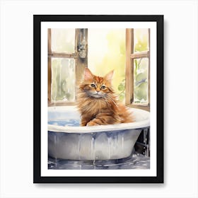 Somali Cat In Bathtub Botanical Bathroom 3 Art Print