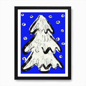 Christmas Tree And Snow (Blue) Art Print