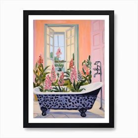 A Bathtube Full Of Foxglove In A Bathroom 2 Art Print