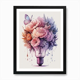 Light Bulb With Flowers 1 Art Print