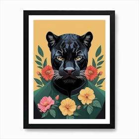 Floral Black Panther Portrait In A Suit (18) Art Print
