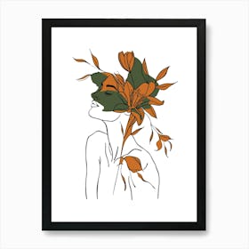 Woman Portrait Monoline Minimalist Hand Drawing Boho Illustration (4) Art Print