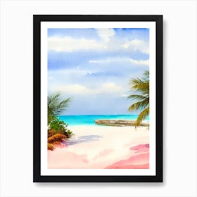 Pink Sands Beach, Bahamas Watercolour Art Print