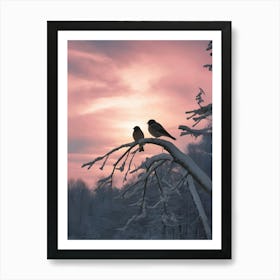 Two Birds Perched On A Tree Branch Art Print