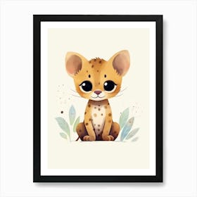 Watercolour Jungle Animal Jaguarundi 4 Art Print