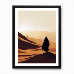 Silhouette Of A Arabian Man In The Desert Art Print