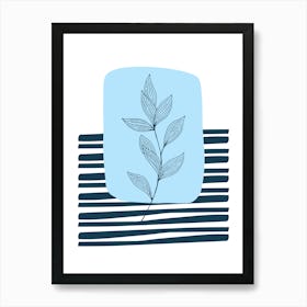 Blue Abstract Floral Line Art Canvas Print Art Print