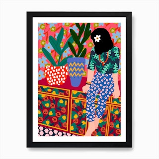 Hawaiian Girl On A Balcony Art Print