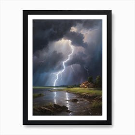 Lightning Over A Lake Art Print