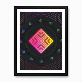 Neon Geometric Glyph in Pink and Yellow Circle Array on Black n.0004 Art Print