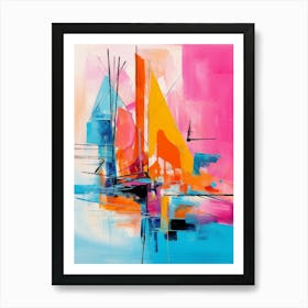 Sailboat 01 - Avant Garde Abstract Painting in Yellow, Red, Pink and Blue Color Palette in Modern Style Art Print