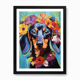 Dachshund Portrait With A Flower Crown, Matisse Painting Style 1 Art Print