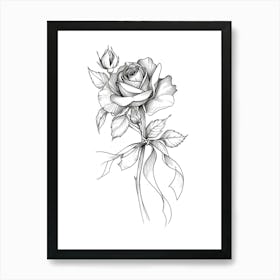 English Rose Black And White Line Drawing 23 Art Print