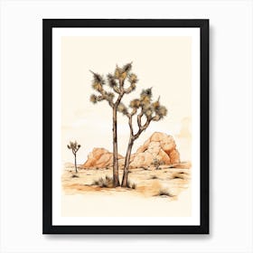  Minimalist Joshua Trees In Mojave Desert Line Art 2 Art Print