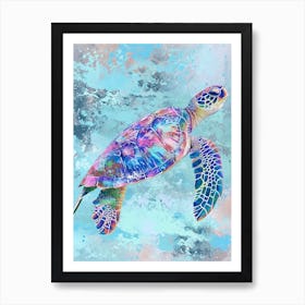 Textured Blue Sea Turtle Painting 5 Art Print