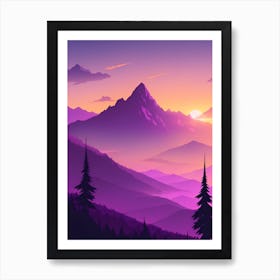 Misty Mountains Vertical Composition In Purple Tone 20 Art Print