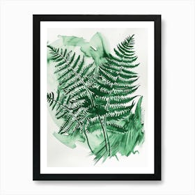 Green Ink Painting Of A Rock Cap Fern 1 Art Print