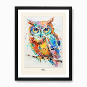 Owl Colourful Watercolour 4 Poster Art Print