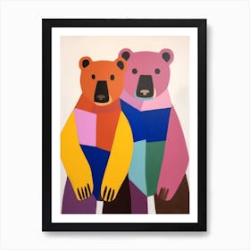 Colourful Kids Animal Art Brown Bear 1 Art Print