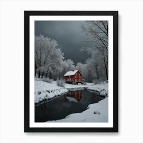 Red Barn In Winter Art Print