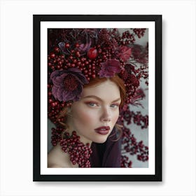 Portrait Of A Woman Wearing A Berry Crown Art Print