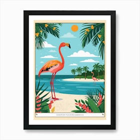 Greater Flamingo Celestun Yucatan Mexico Tropical Illustration 9 Poster Art Print