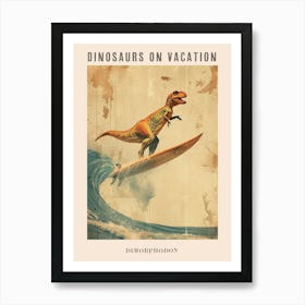 Vintage Dimorphodon Dinosaur On A Surf Board 3 Poster Art Print