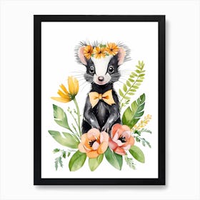Baby Skunk Flower Crown Bowties Woodland Animal Nursery Decor (4) Art Print